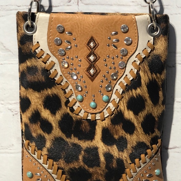 Western Style Mini Crossbody Purse Embroidery Turquoise Embellishments - Picture 3 of 15